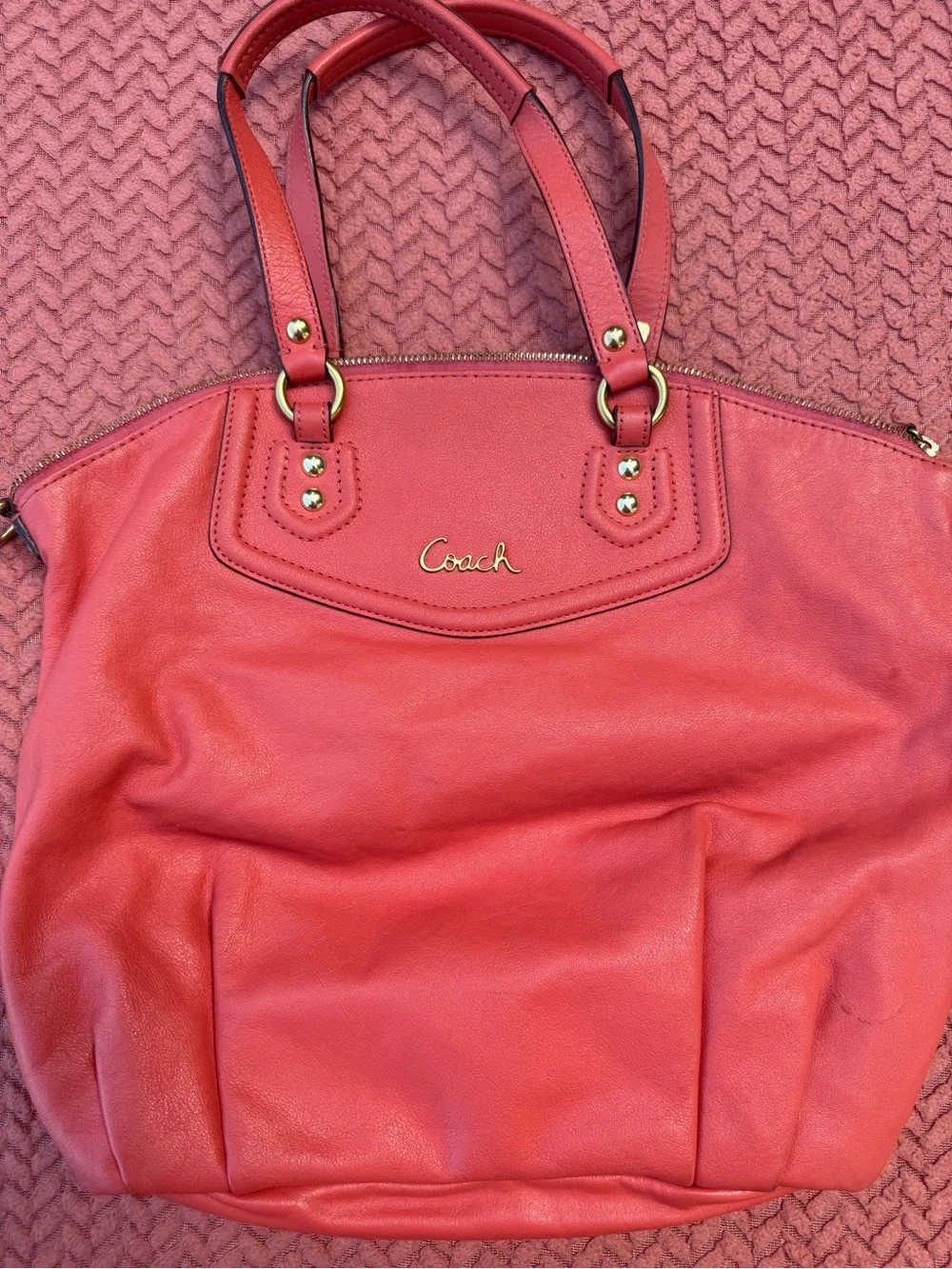 Coach Madison phoebe coral apricot peach leather satchel shoulder bag F23684